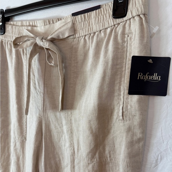 Rafaella Beige Classic Higher Rise Wide Leg Comfort Waist Linen Pants - Picture 3 of 7